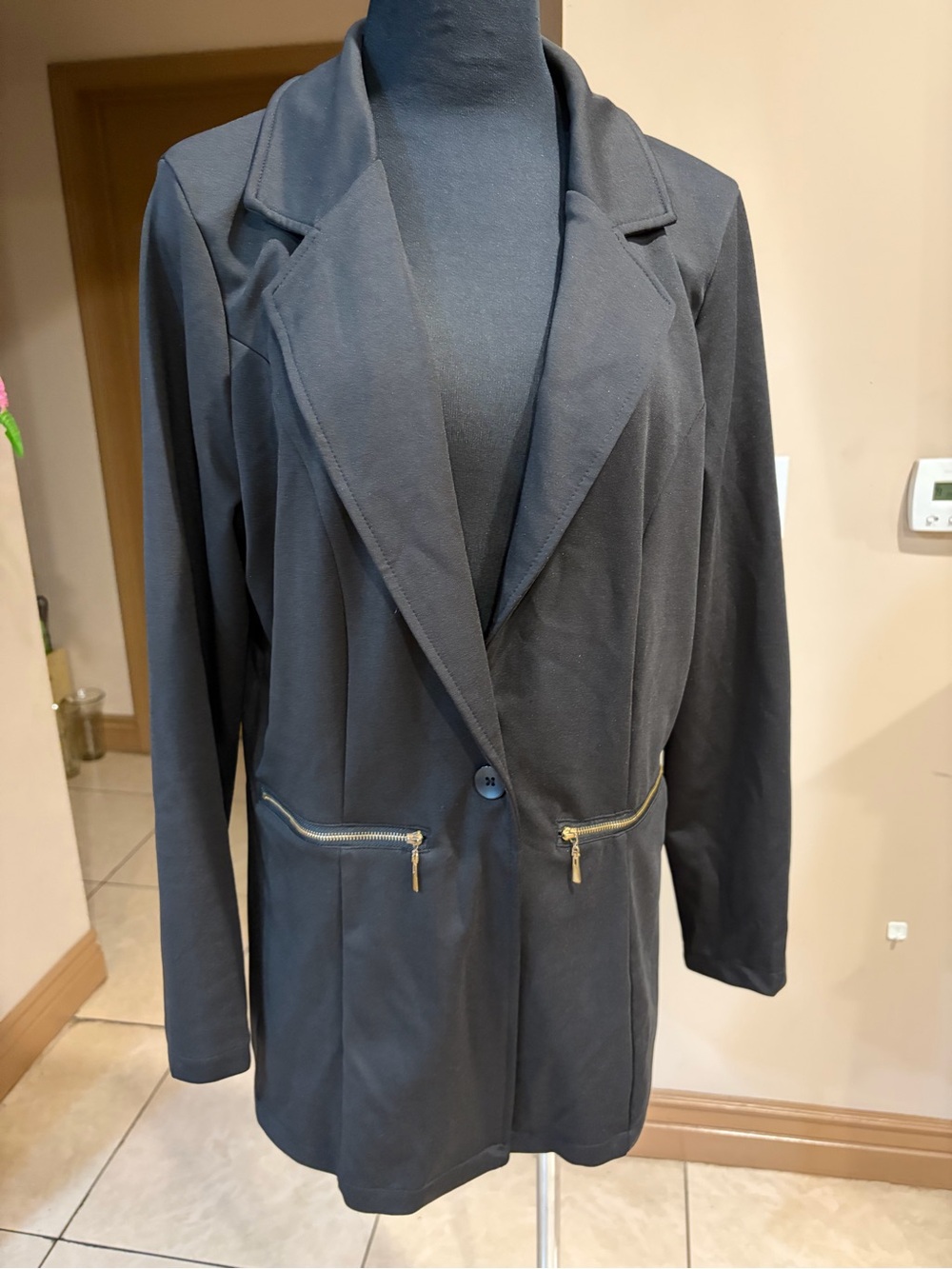 Black Women's Blazer Jacket with Zip Pockets